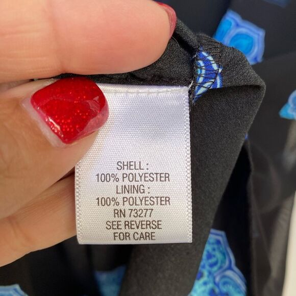 EUC DANA BUCHMAN Black & Blue Mandala Top with Sheer Cover Short Sleeve PL - Picture 8 of 9